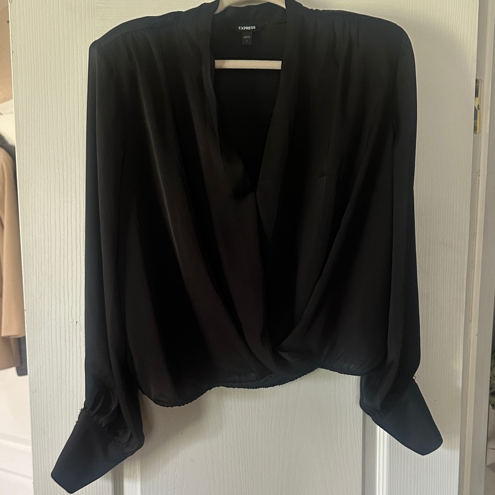 Express Elegant Black Draped Blouse